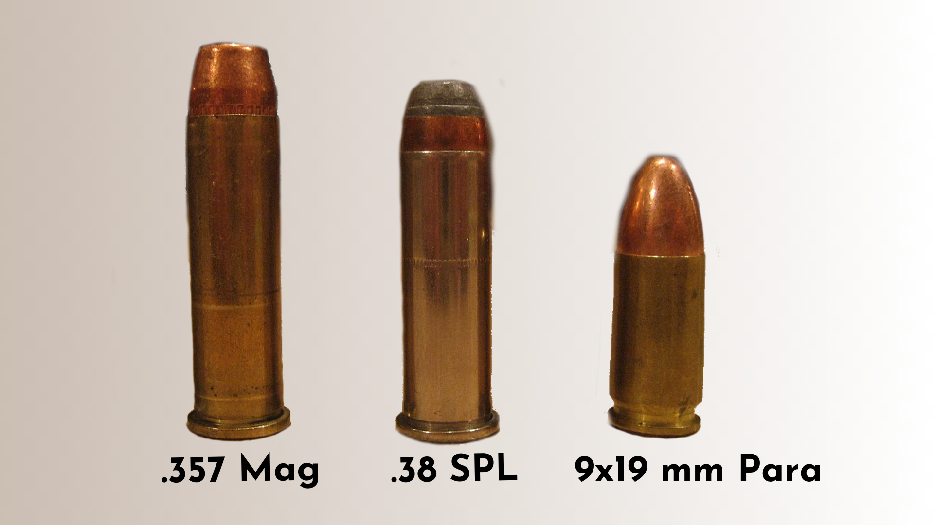 Cartouches .357 Mag vs .38 SPL vs 9x19 mm Para