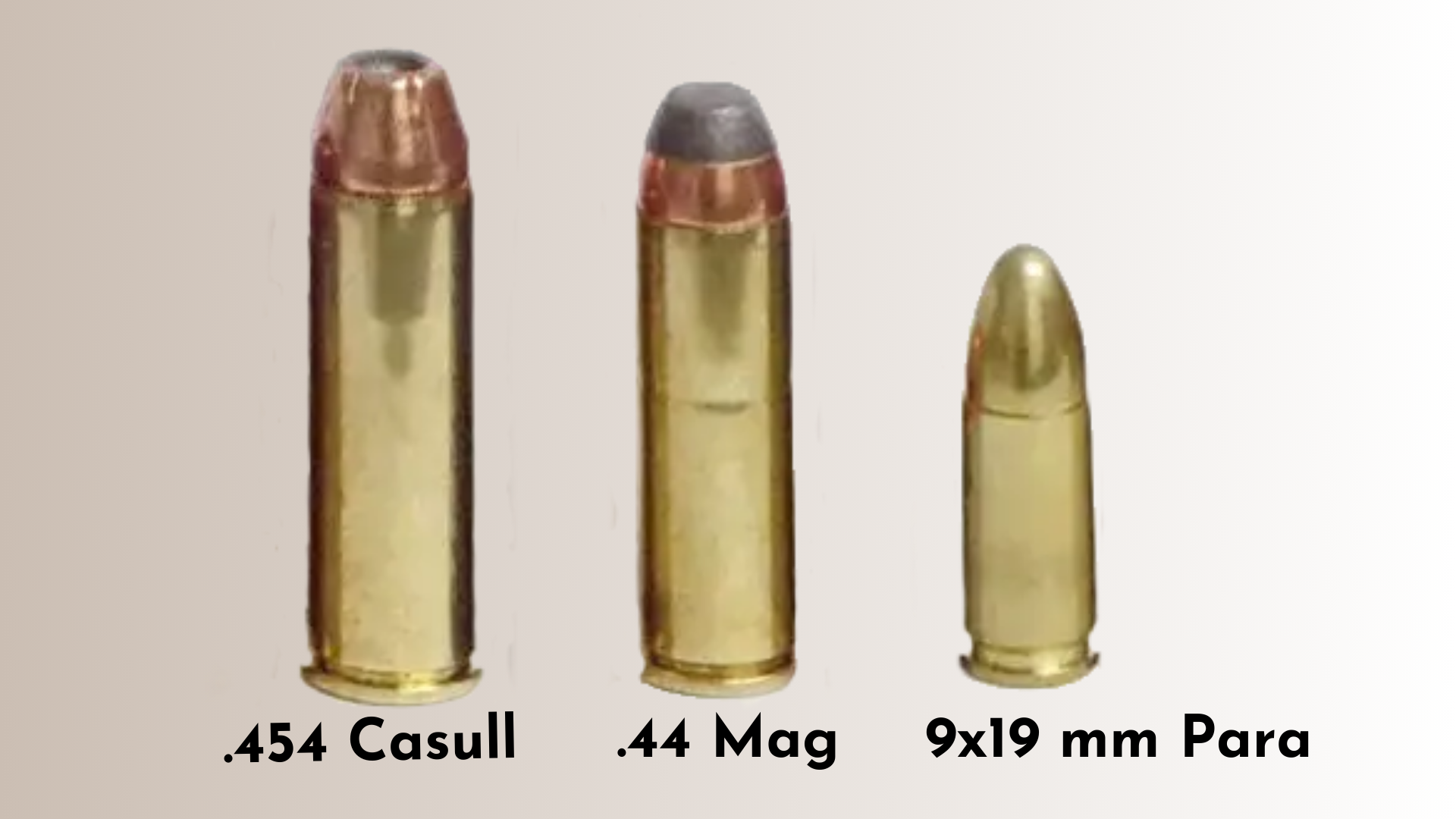 Cartouche .454 Casull vs .44 Mag vs 9x19 mm Para