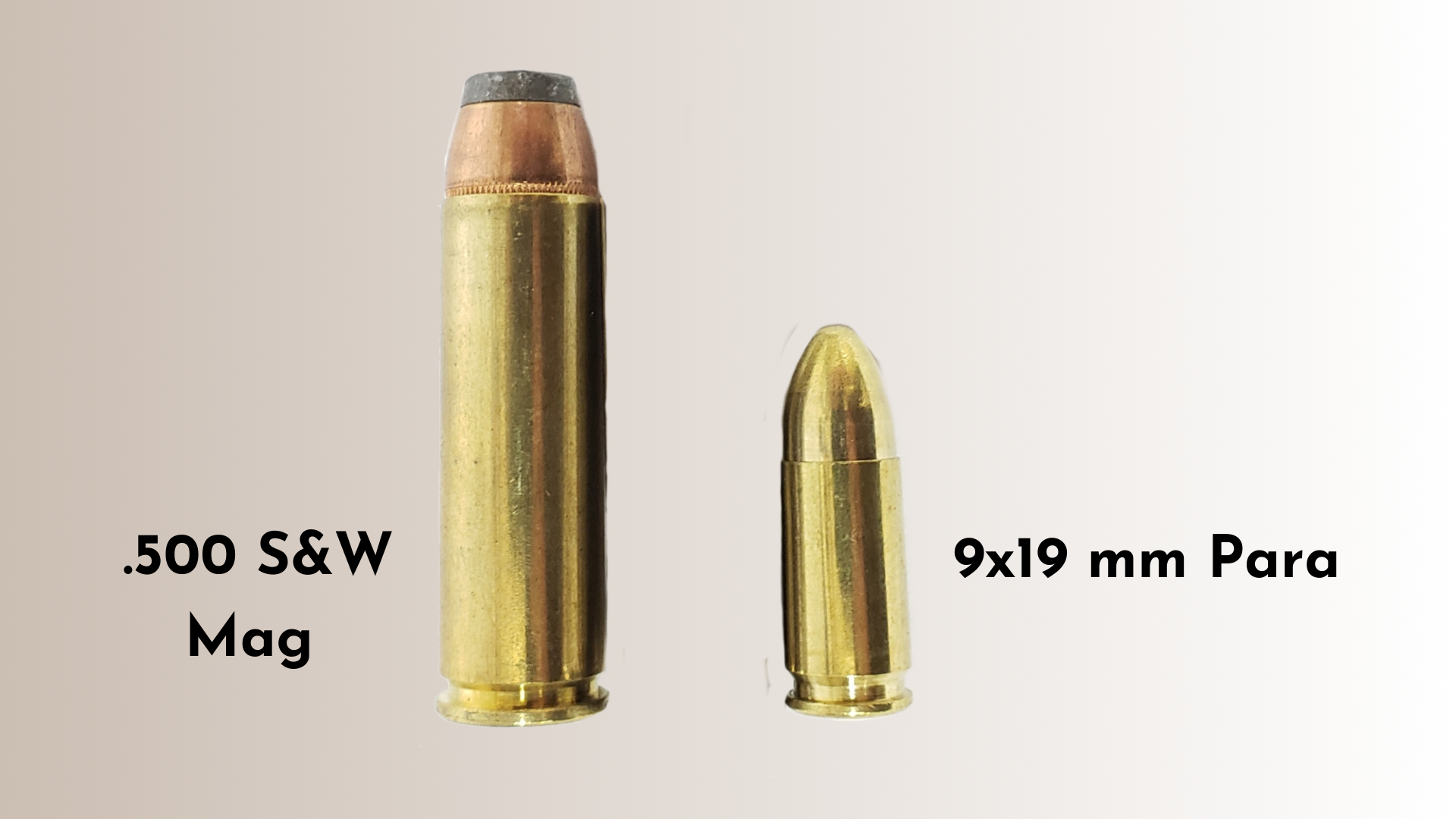 Cartouche .500 S&W vs 9x19 mm Para